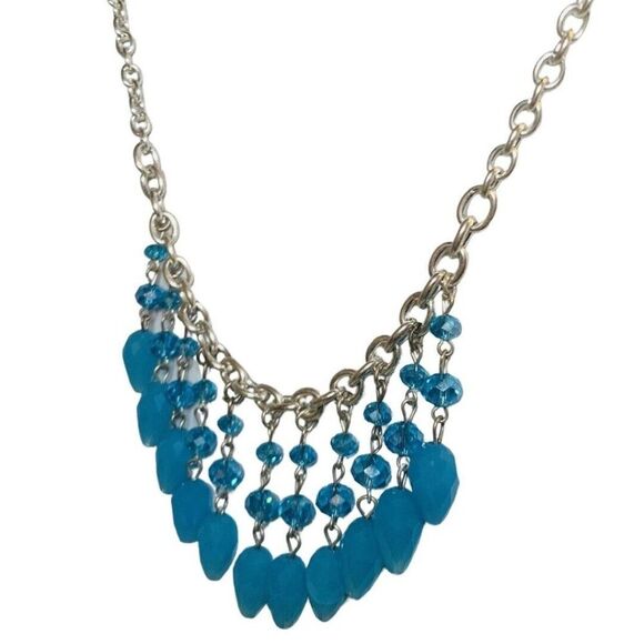 Ice Blue Teardrop Faceted Sparkly Rhinestone Silver Tone Vintage Necklace 18” - Picture 8 of 11